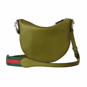 NEW GUCCI B Small $1560 Olive Green Grained Leather Crossbody Bag